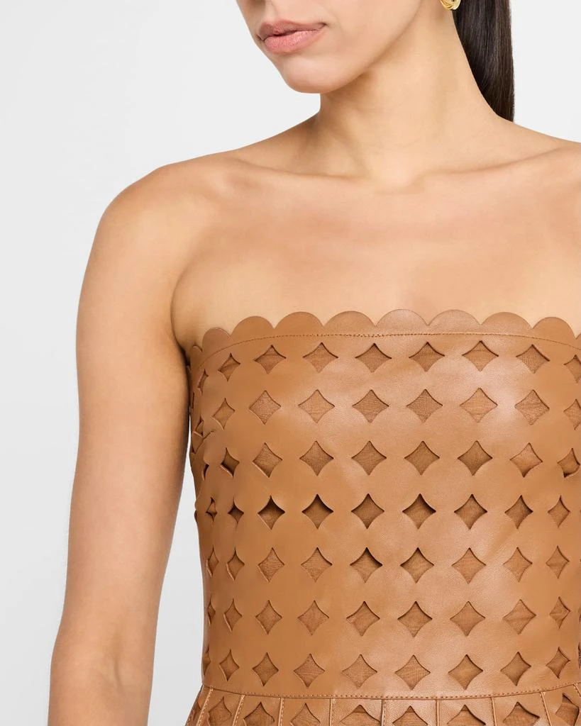 Oscar de la Renta Strapless Geo Cutout Leather Midi Dress 5