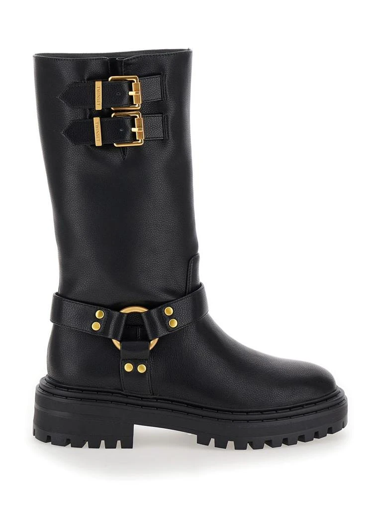 TWINSET Black Ankle Boots With Logo Buckles In Eco-Leather Woman 1