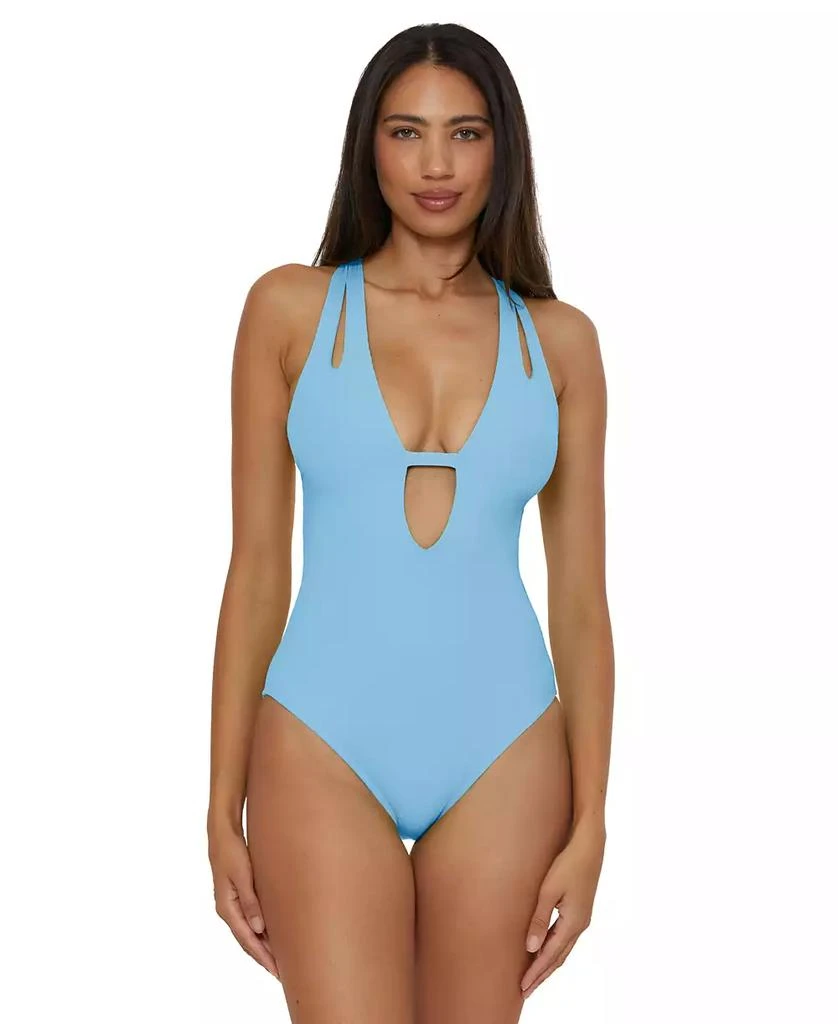 Becca Women's Modern Edge Textured Plunging-Neck Swimsuit 1
