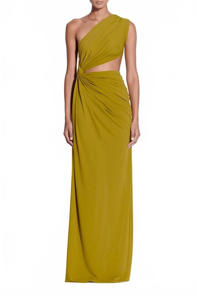 Alex Perry One-Shoulder Draped Gown In Chartreuse