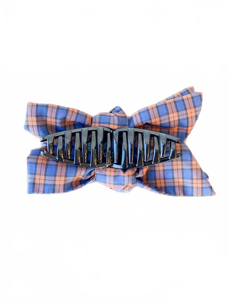 Loeffler Randall Anika Bow Claw Clip In Navy/rust Plaid