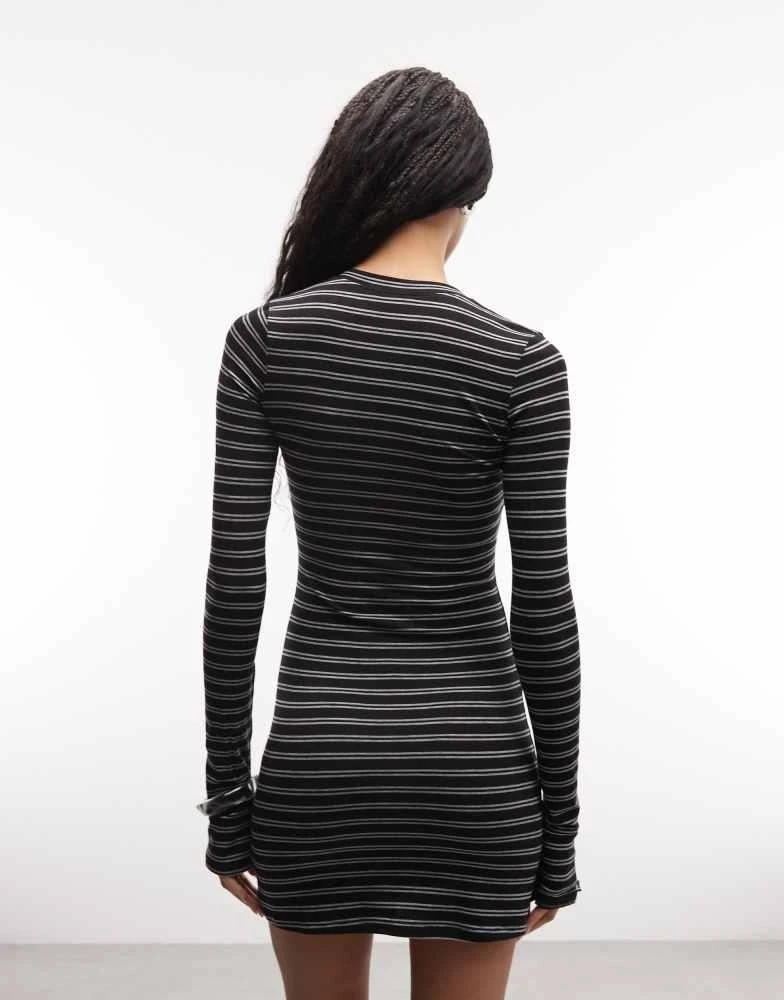 Weekday Weekday long sleeve mini dress with press stud detail in black &  grey stripe - Dresses & Skirts - BeyondStyle