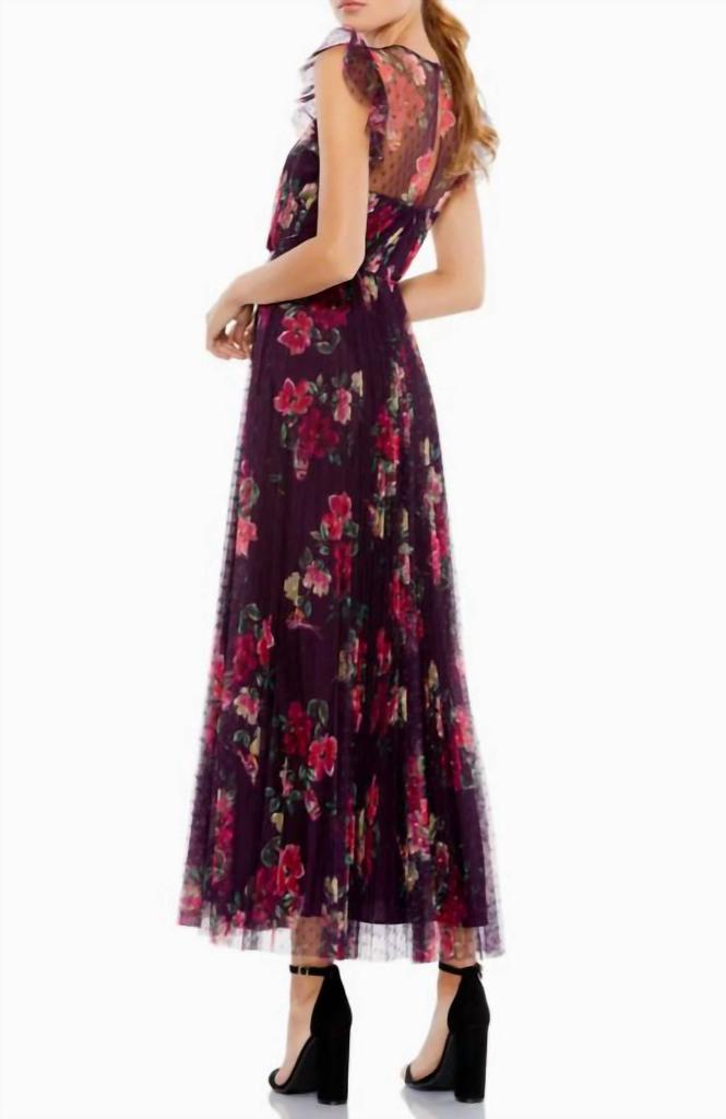 Ieena for Mac Duggal Ieena For Mac Duggal - Floral Ruffle Fit and Flare Tulle Dress