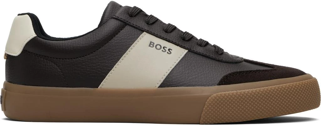 Hugo Boss Brown Leather Stripe Logo Sneakers