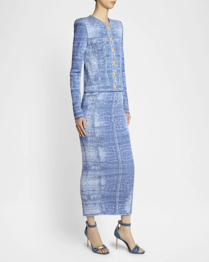 Balmain Denim Trompe Loeil Knit Pencil Skirt 2