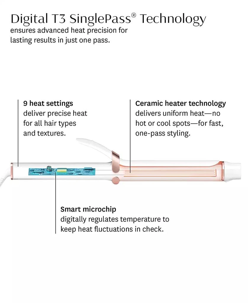 T3 SinglePass Curl X 1.25" Ceramic Extra-Long Barrel Curling Iron in Satin Blush 11
