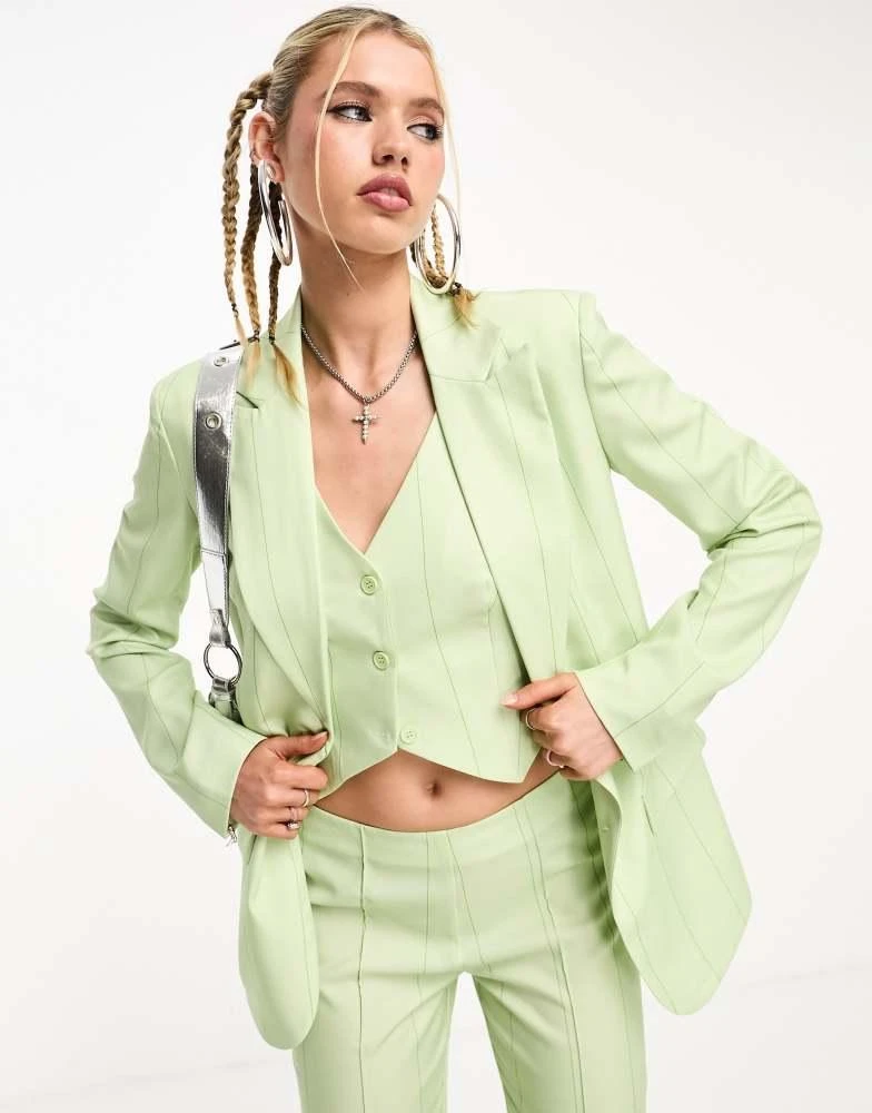 KYO Kyo The Brand tailored blazer 3-piece co-ord in light green pinstripe 4