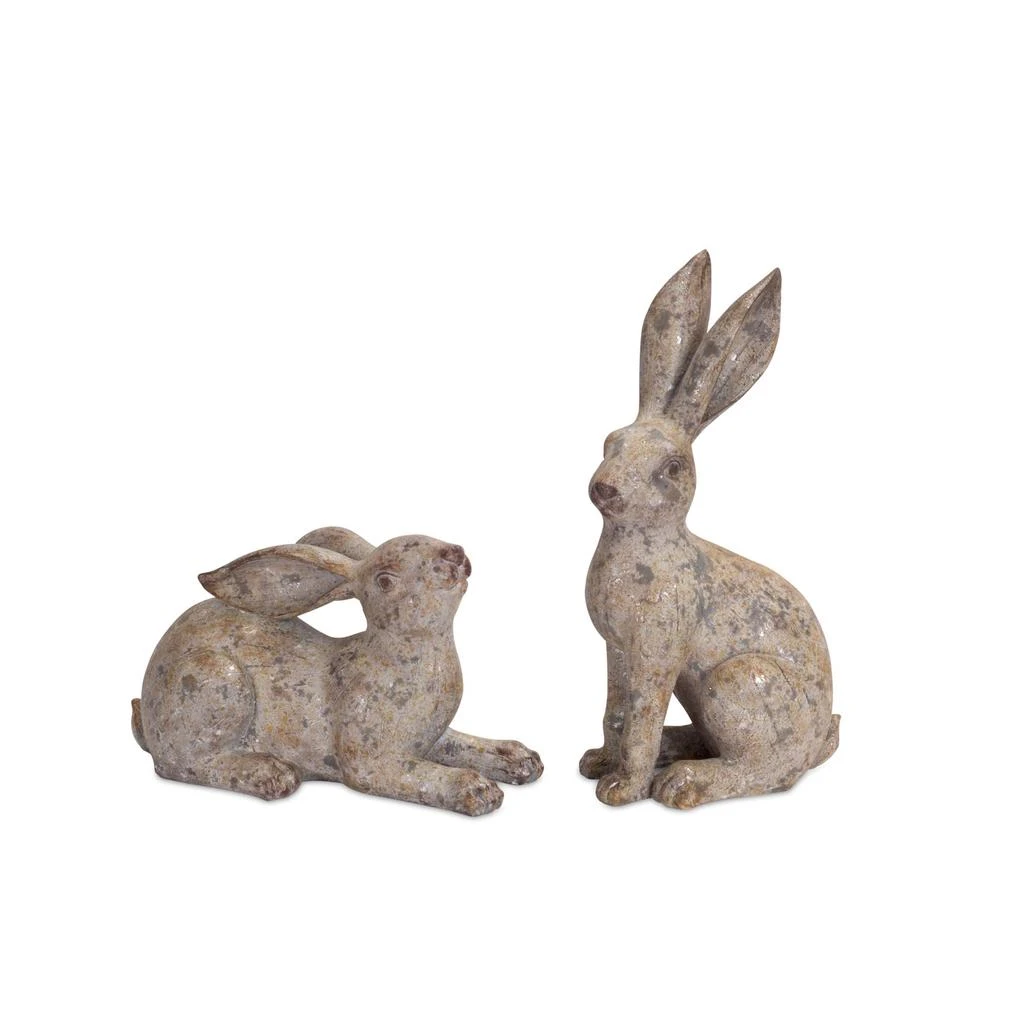 Hivvago Weathered Stone Garden Rabbit Figurine (Set of 2)