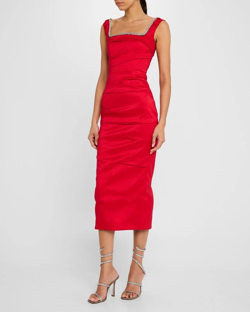 RACHEL GILBERT Onyx Crystal Sleeveless Draped Midi Dress 2