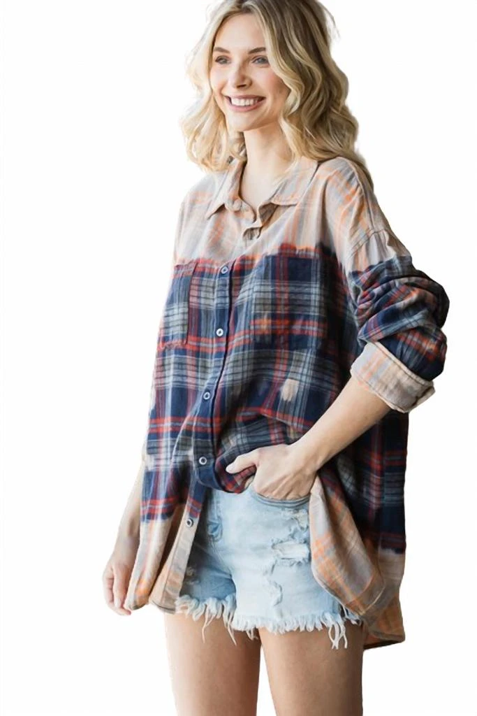 Oli & Hali Bleached Plaid Shirt In Brown 3