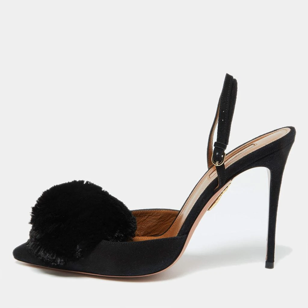 Aquazzura Aquazzura Black Suede Powder Puff Pointed Toe Slingback Sandals Size 40 1