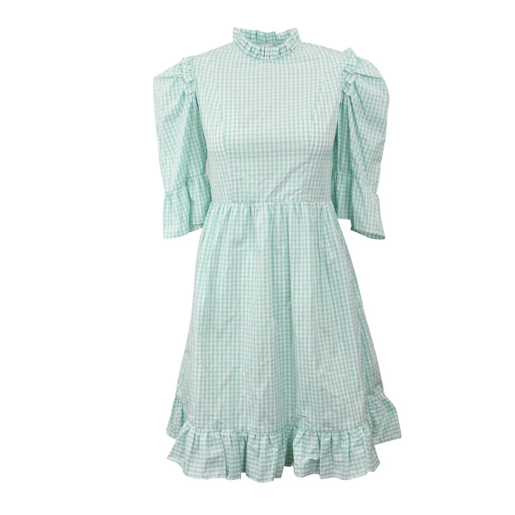 BATSHEVA Gingham  Spring Prarie Dress - Seafoam