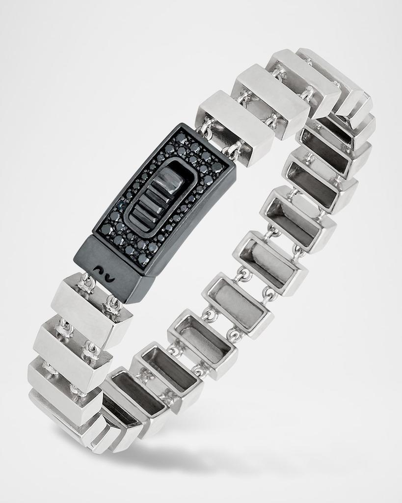 Marco Dal Maso Glaidator Thin Track Bracelet in High Polish Silver with Black Diamonds
