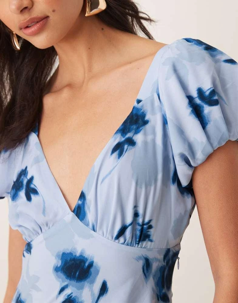 Abercrombie & Fitch Abercrombie & Fitch puff sleeve tie back slip maxi dress in blue floral 4