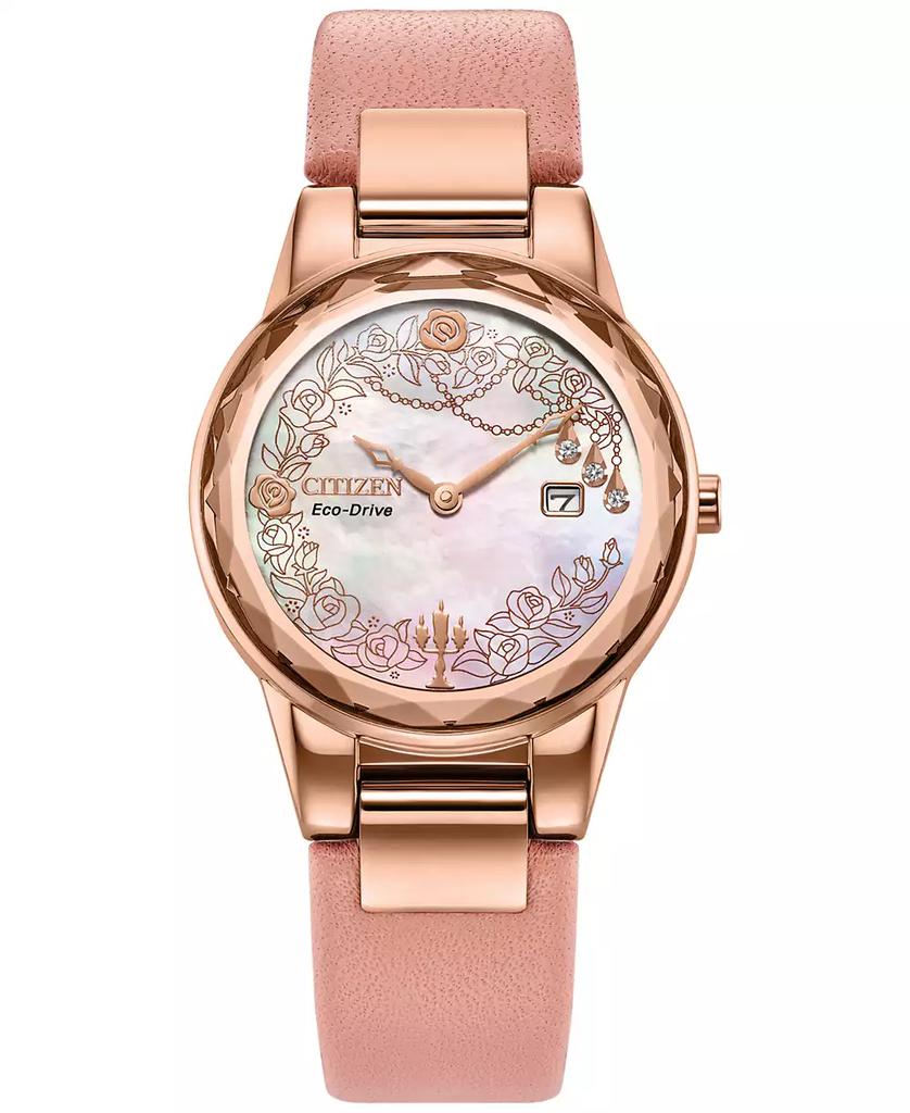 Citizen Eco-Drive Women's Disney Eternal Beauty Belle Pink Leather Strap Watch 30mm Box Set