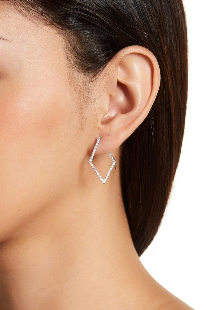 ADORNIA White Rhodium Plated Pavé Swarovski Crystal 29mm Geometric Hoop Earrings