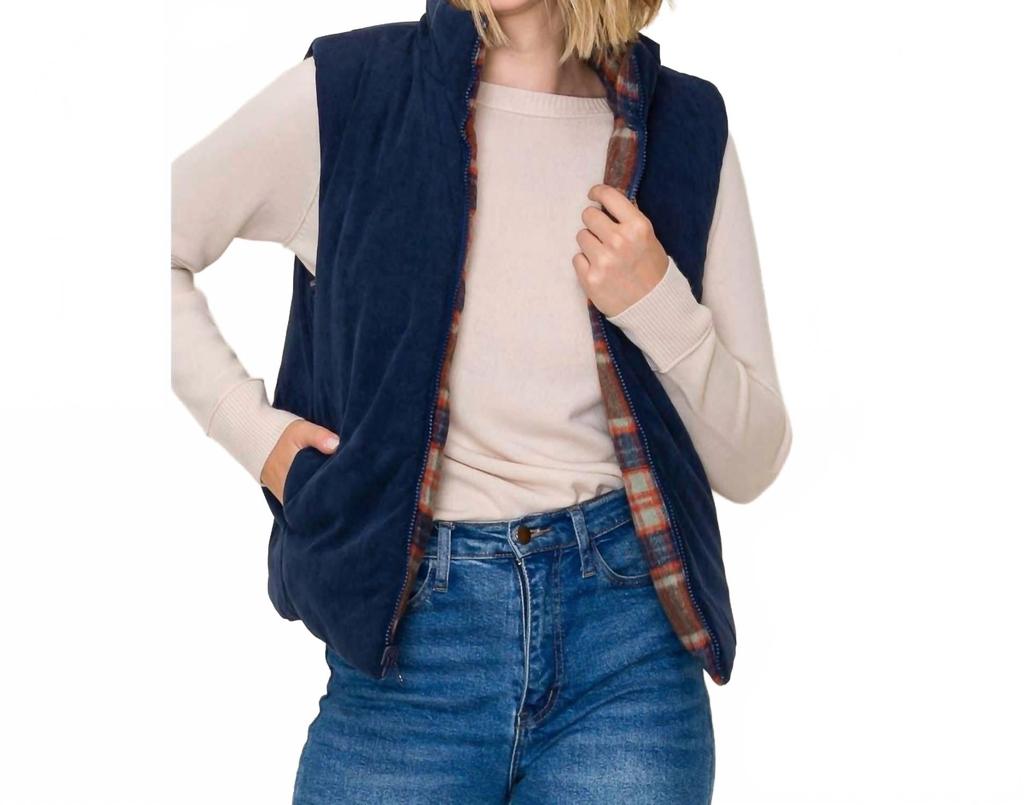 STACCATO Plaid Reversible Vest In Brown/blue