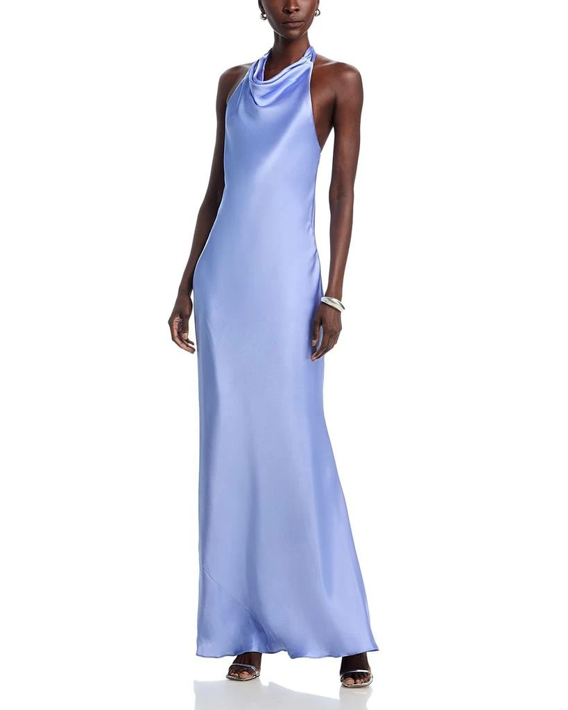Aqua Charmeuse Halter Neck Long Dress - Exclusive - Periwinkle - 2 Aqua Charmeuse Halter Neck Long Dress - Exclusive - Periwinkle - 2