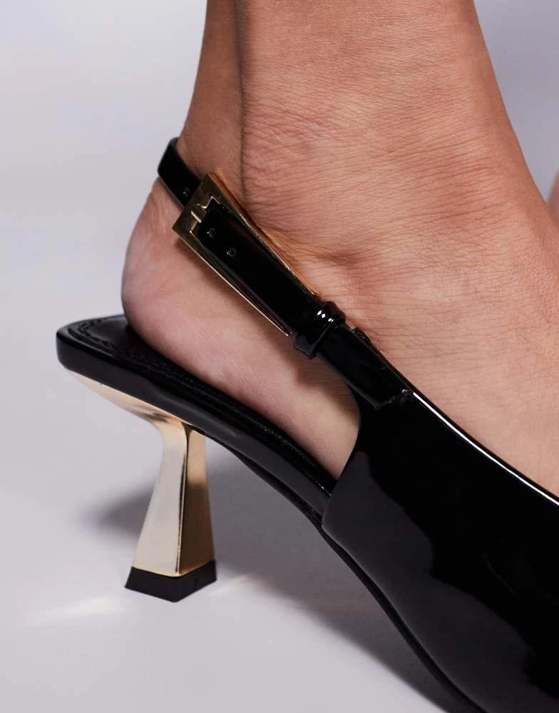 SIMMI Shoes Simmi London June pointed slingback  kitten heels in black patent 3