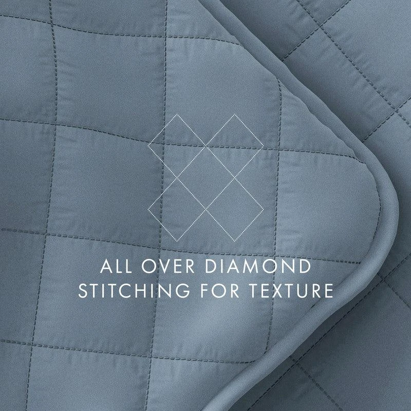 IENJOY HOME Diamond Stitch Dusk Blue Quilt Coverlet Set Modern Ultra Soft Microfiber Bedding 3