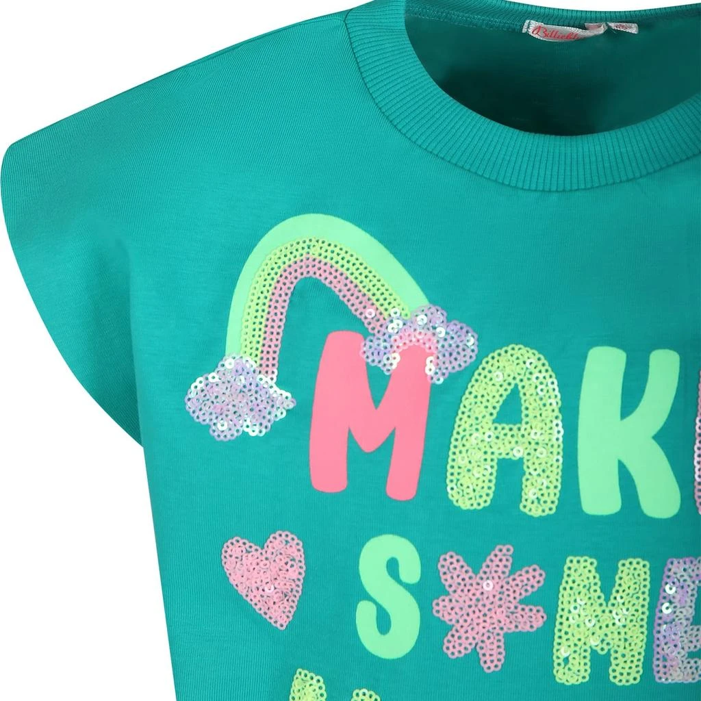 Billieblush Green Crop T-shirt For Girl With Print And Sequins 3