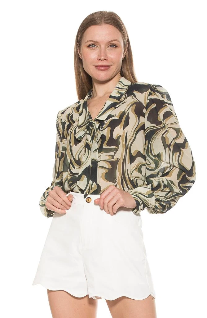 ALEXIA ADMOR Serena Long Sleeve Tie Neck Blouse 6
