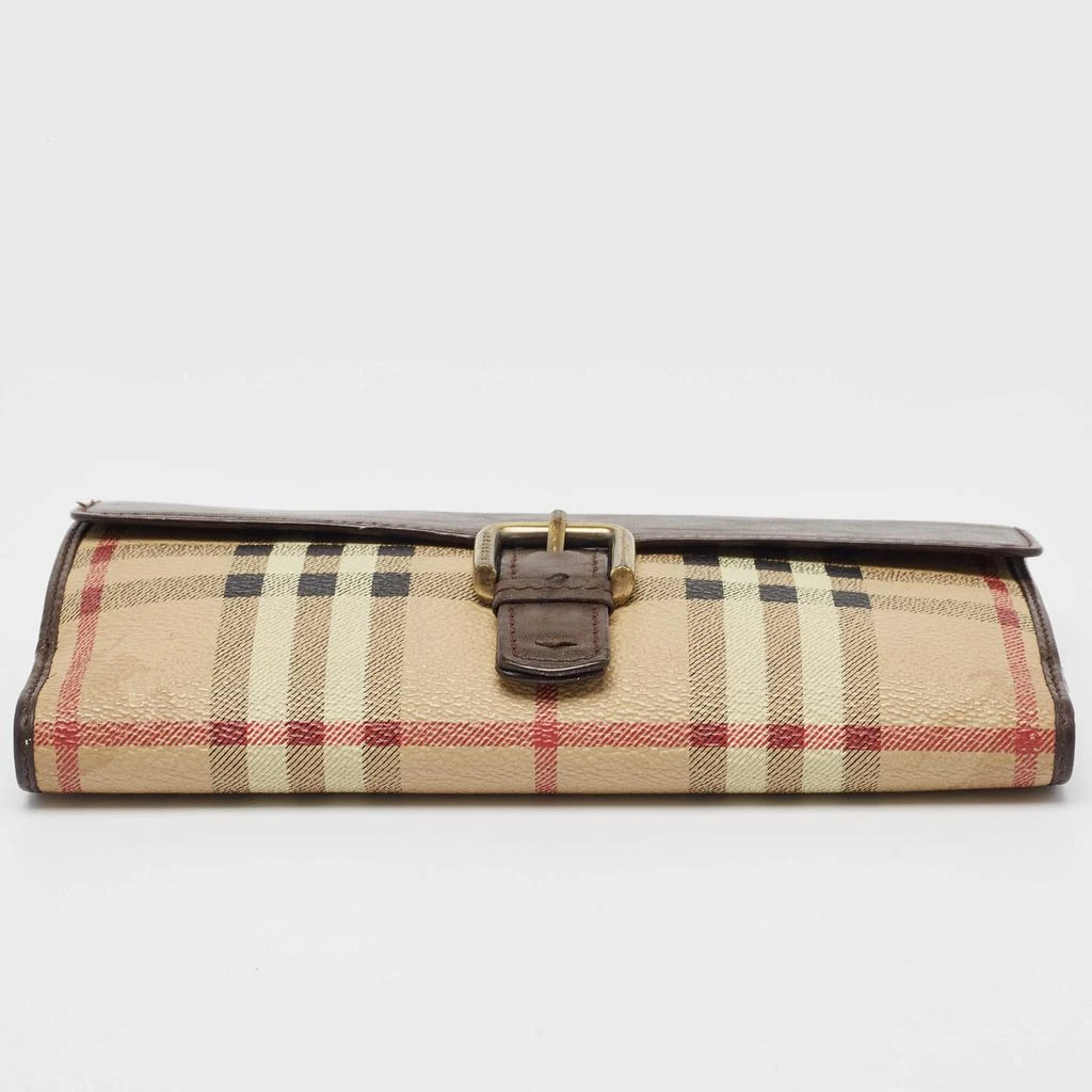 Burberry Burberry Brown/Beige Haymarket PVC and Leather Buckle Flap Continental Wallet 8