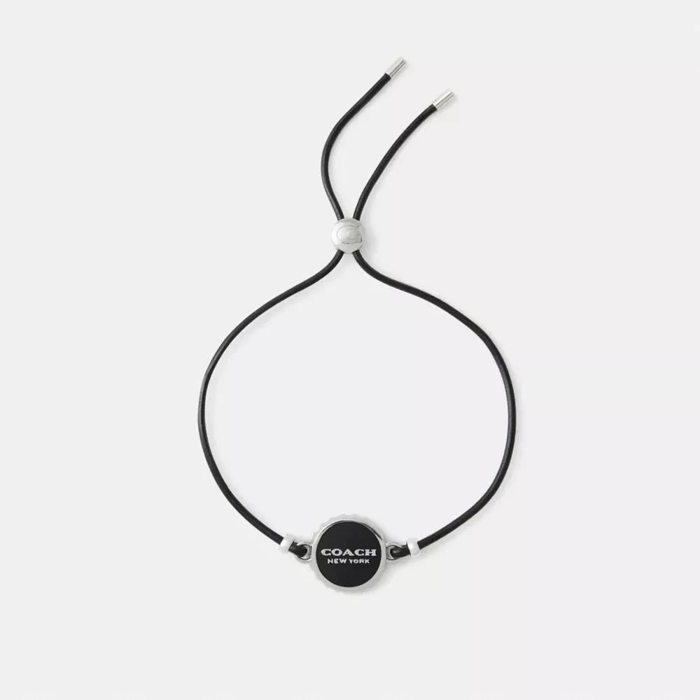Coach Enamel Bottle Cap Black Leather Bracelet 2