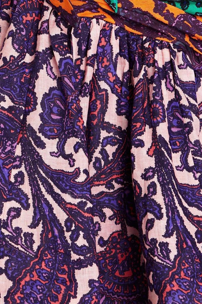 Zimmermann Cold-shoulder knotted paisley-print linen mini dress 4