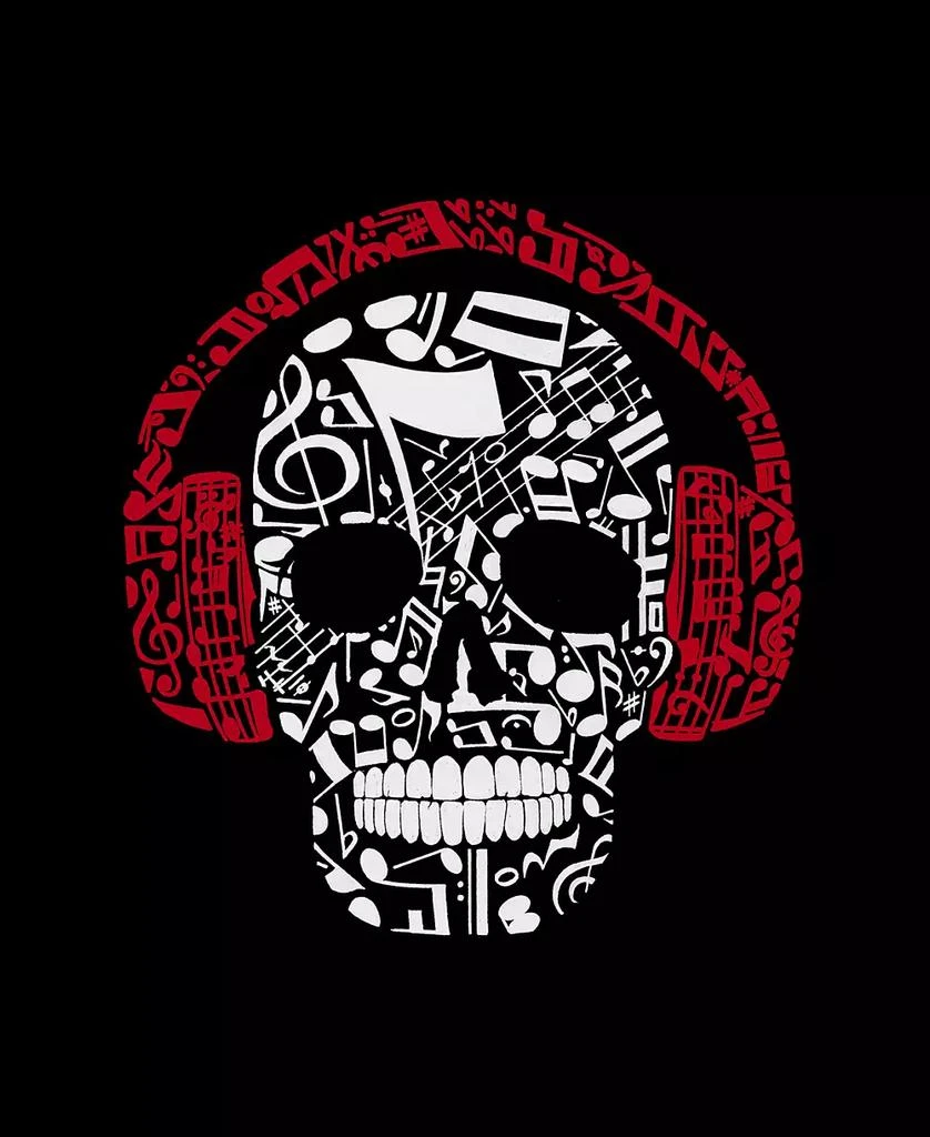 LA Pop Art Men's Music Notes Skull Word Art Hooded Sweatshirt 3