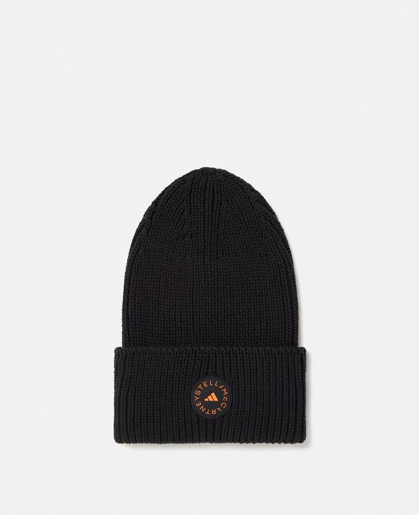 Stella McCartney Stella McCartney - Logo Ribbed Beanie, Woman, Black/Signal Orange 1