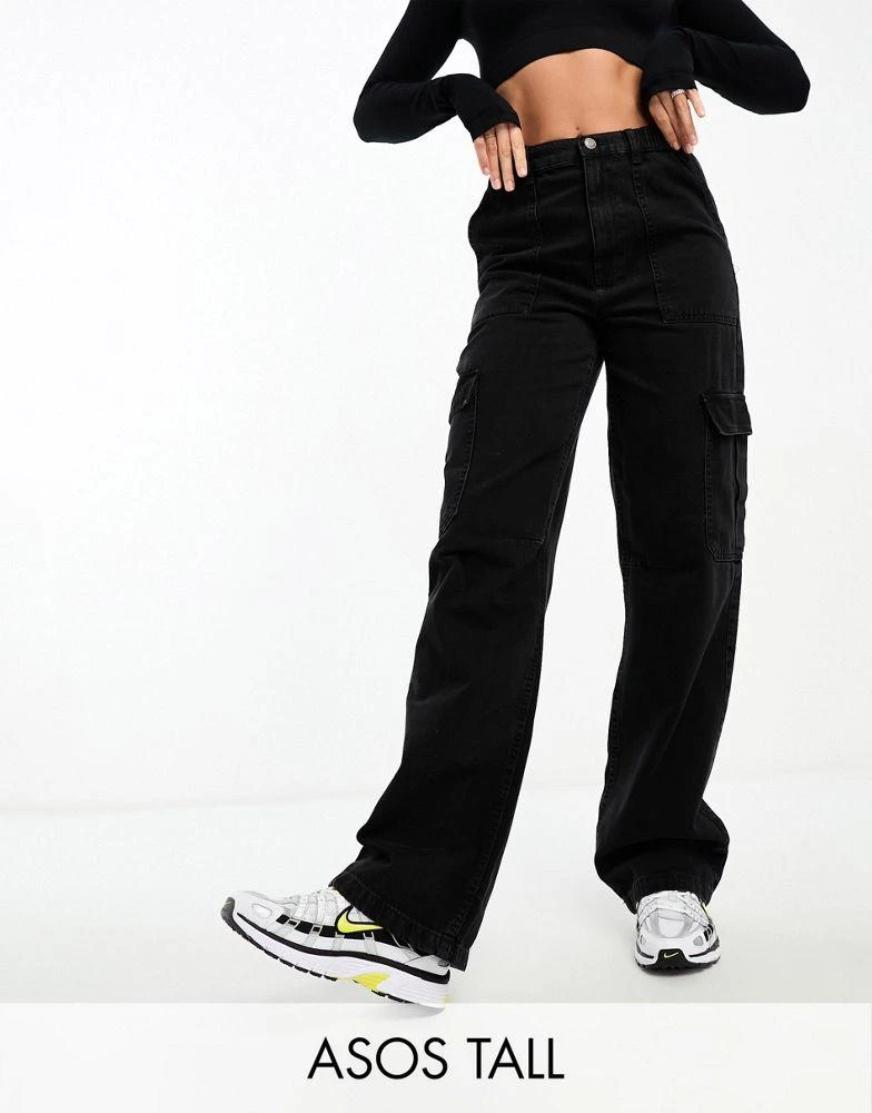 ASOS ASOS DESIGN Tall cargo jean in washed black 1