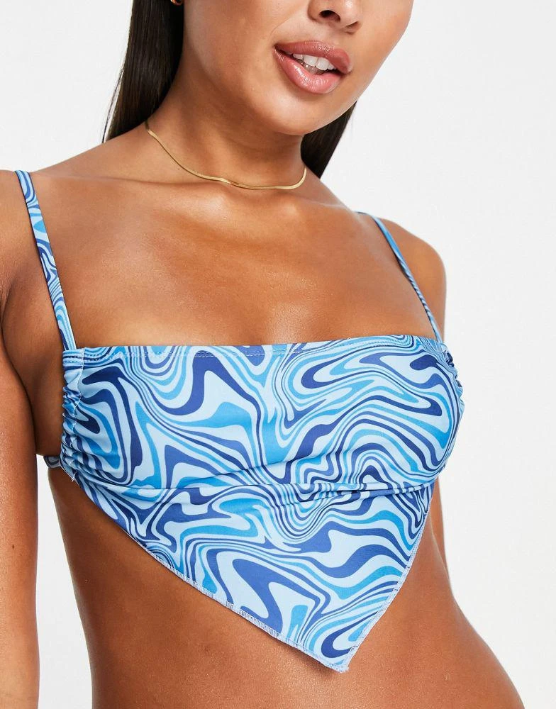 Brave Soul Brave Soul hanky hem bikini top in blue swirl print 4