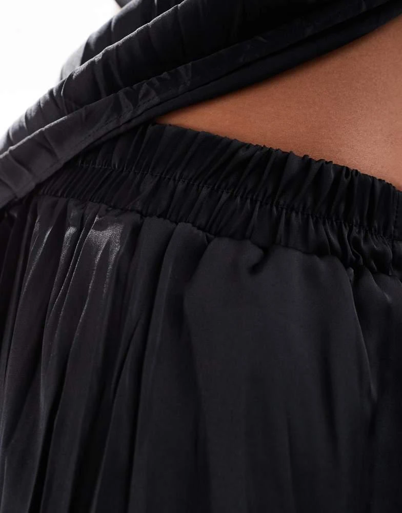 River Island River Island plisse satin wide leg trouser co-ord in black 2