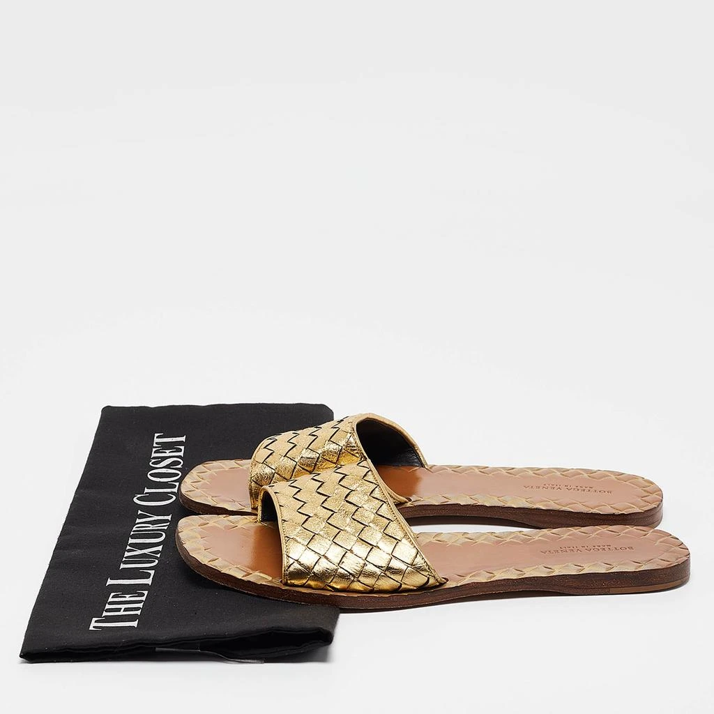 Bottega Veneta Bottega Veneta Gold Leather Intrecciato Flat Slides Size 36.5 9