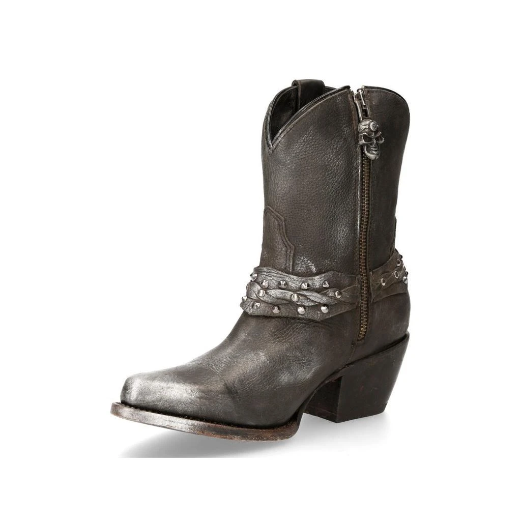 NewRock Black Leather Pointed Cowboy Boots- WSTM005-S1 5