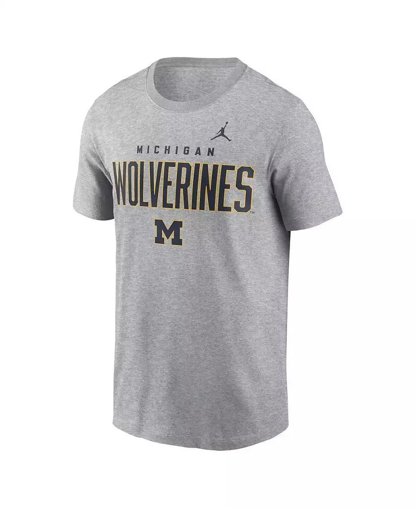 Jordan Men's Heather Gray Michigan Wolverines Campus 2-Hit Primary Mascot T-Shirt