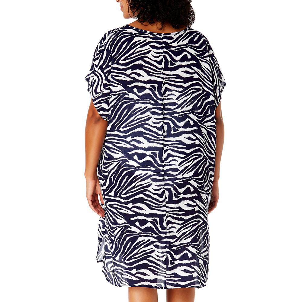 Anne Cole Plus Size Zebra-Print Swim Cover-Up Dress