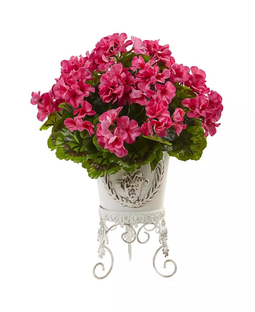 NEARLY NATURAL Geranium UV-Resistant Indoor/Outdoor Artificial Plant in Metal Planter
