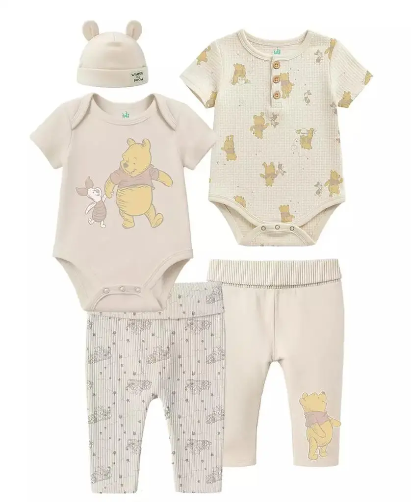 Disney Baby Boys' or Baby Girls' Winnie the Pooh Short-Sleeve Bodysuit, Pants and Hat, 5-Piece Set