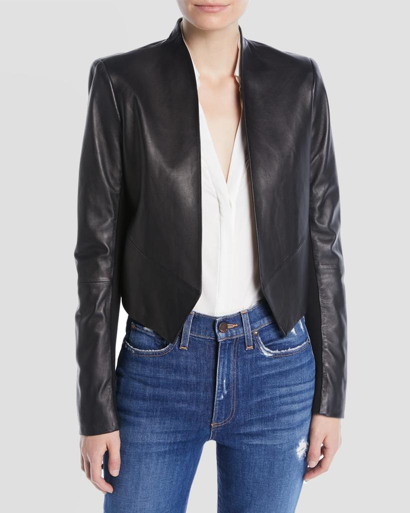 Alice + Olivia Harvey Draped Open-Front Leather Jacket
