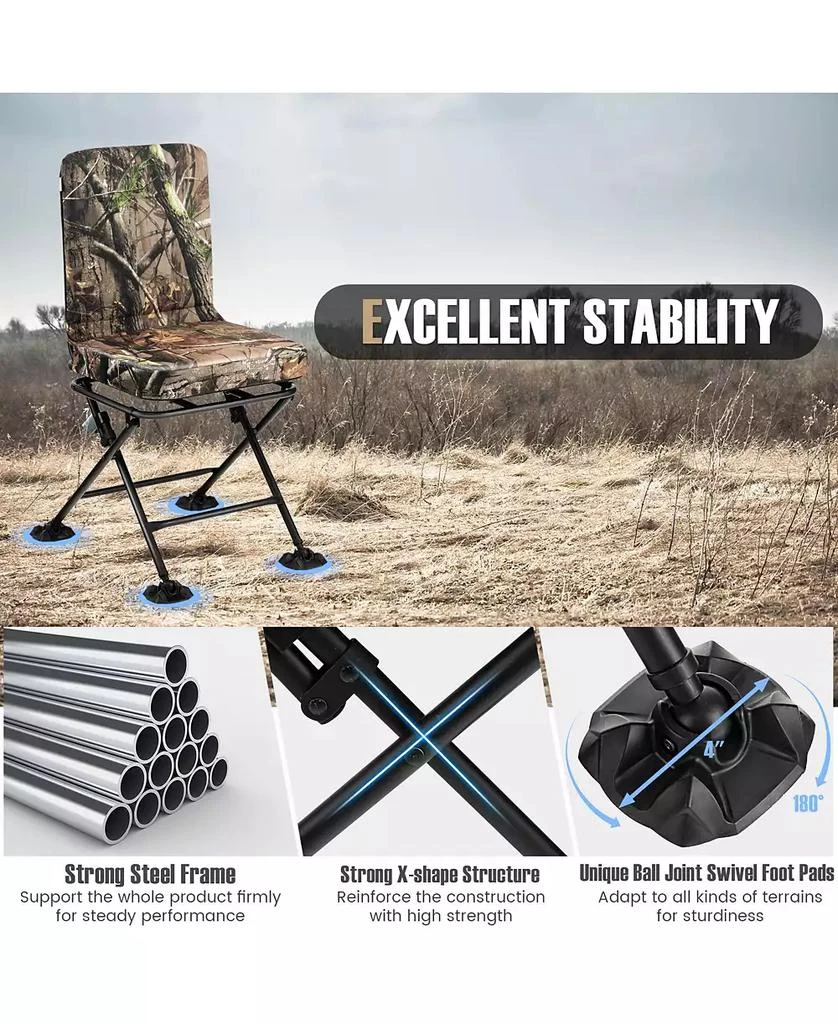 Mecale Swivel Folding Chair with Backrest and Padded Cushion 7