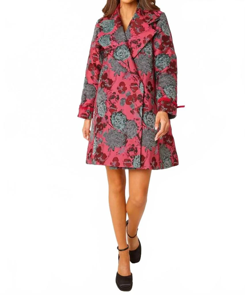 ABBEY GLASS Marisol Vintage Dahlia Jacquard Coat In Hot Pink