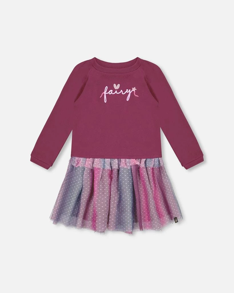Deux par Deux Bi-Material Dress With Tulle Skirt Burgundy 1