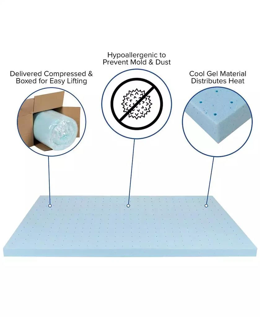 EMMA+OLIVER 3 Inch Gel Infused Cool Touch CertiPUR-US Certified Memory Foam Topper - 3