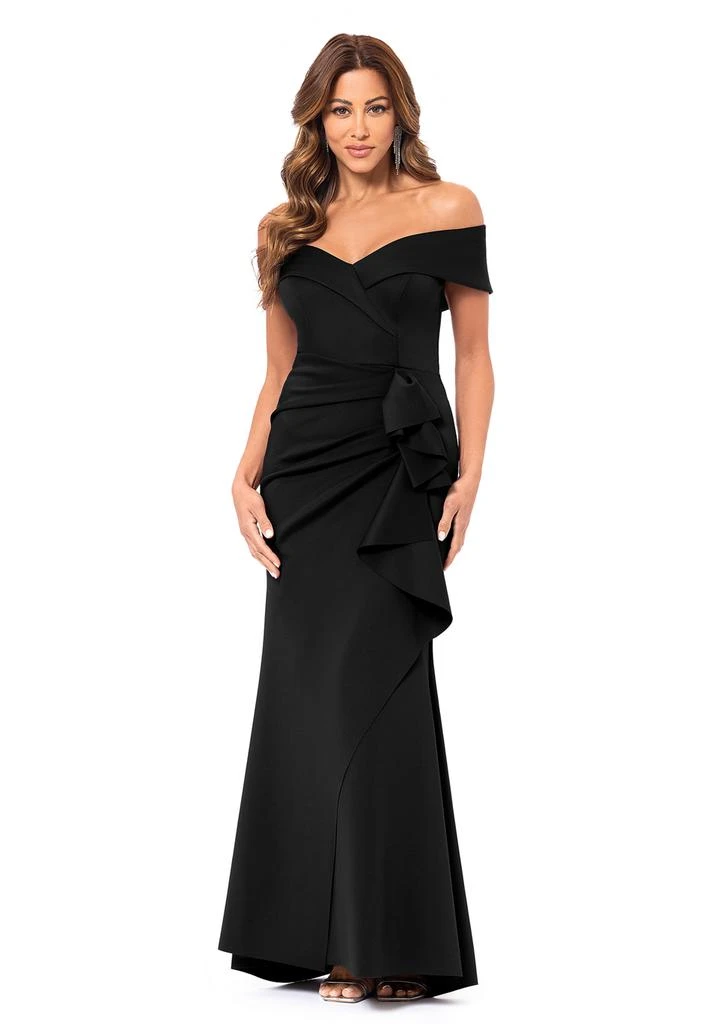 XSCAPE Women's Long Off the Shoulder Scuba Ruffle Dress - Dresses & Skirts  - Free Shipping - BeyondStyle