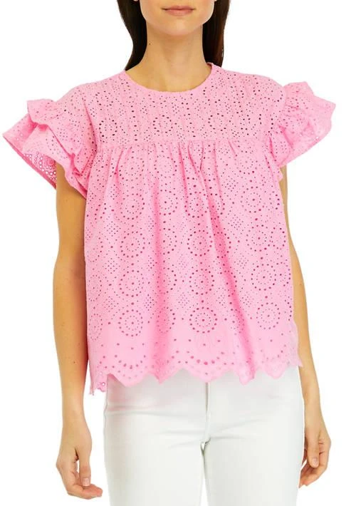 Crown & Ivy™ Ivy Womens Eyelet Scallop Trim Top 1
