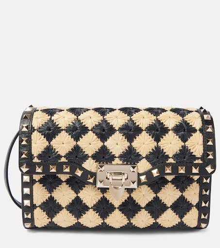 Valentino Rockstud Small raffia-effect shoulder bag 1