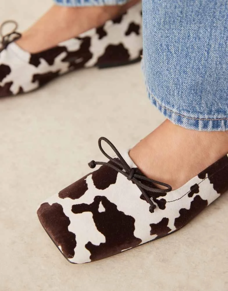 ASOS ASOS DESIGN Lotus premium suede ballets in cow print 3