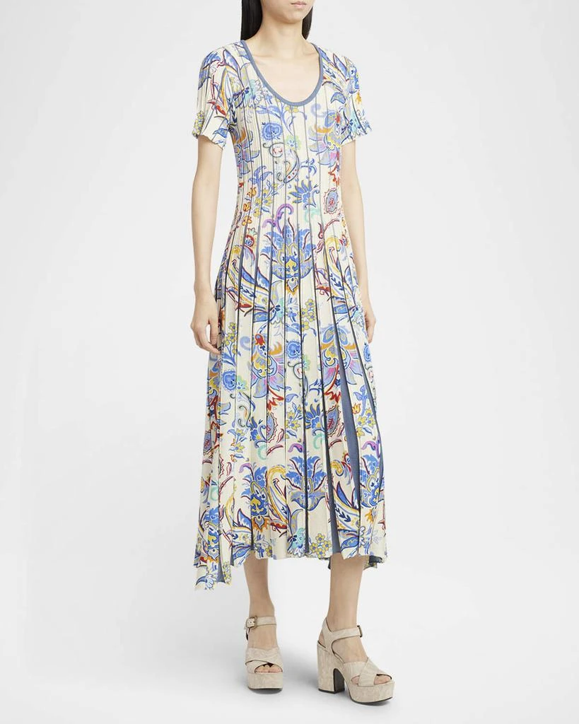 ETRO Blue Bouquet Pleated Knit Midi Sweater Dress 4